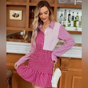 Colorblock Stripped Pink Dress